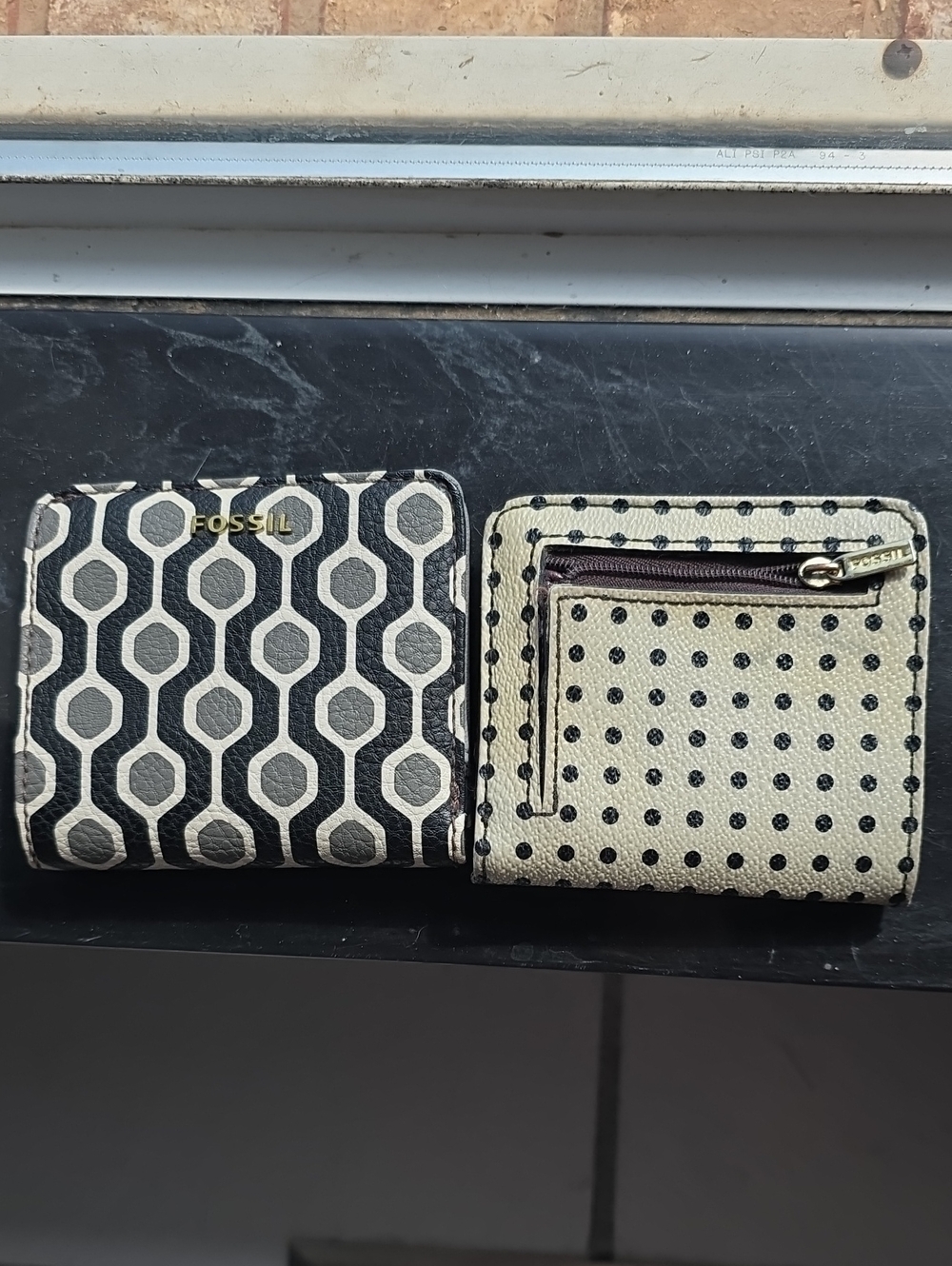 Fossil Black & Cream Geometric and Polka Dot Bifold Wallet